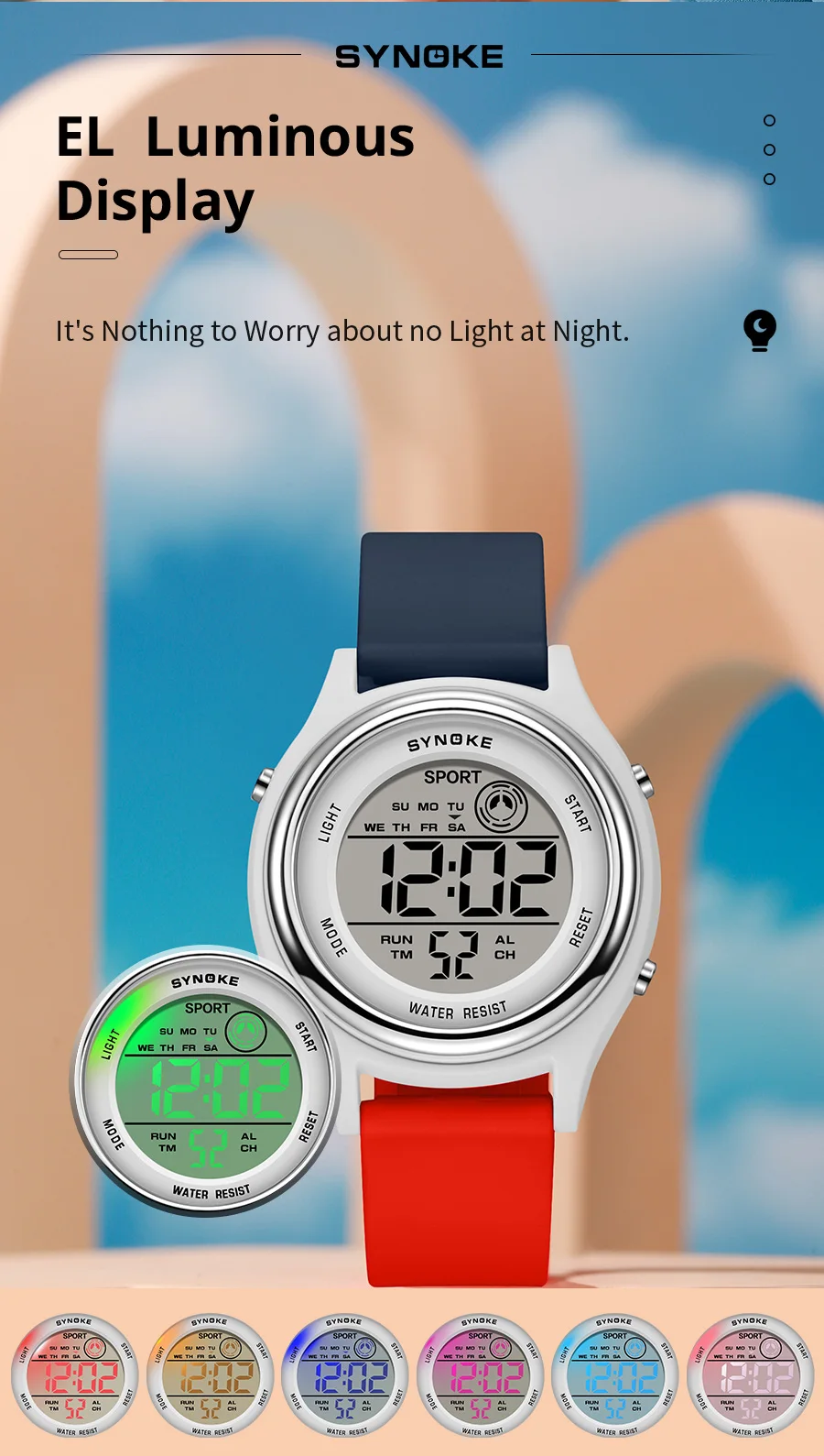 SYNOKE Colorful Children Seven Lights Watches Sport Students Digital Watch For Kids Waterproof Electronic Watch Shock Resist