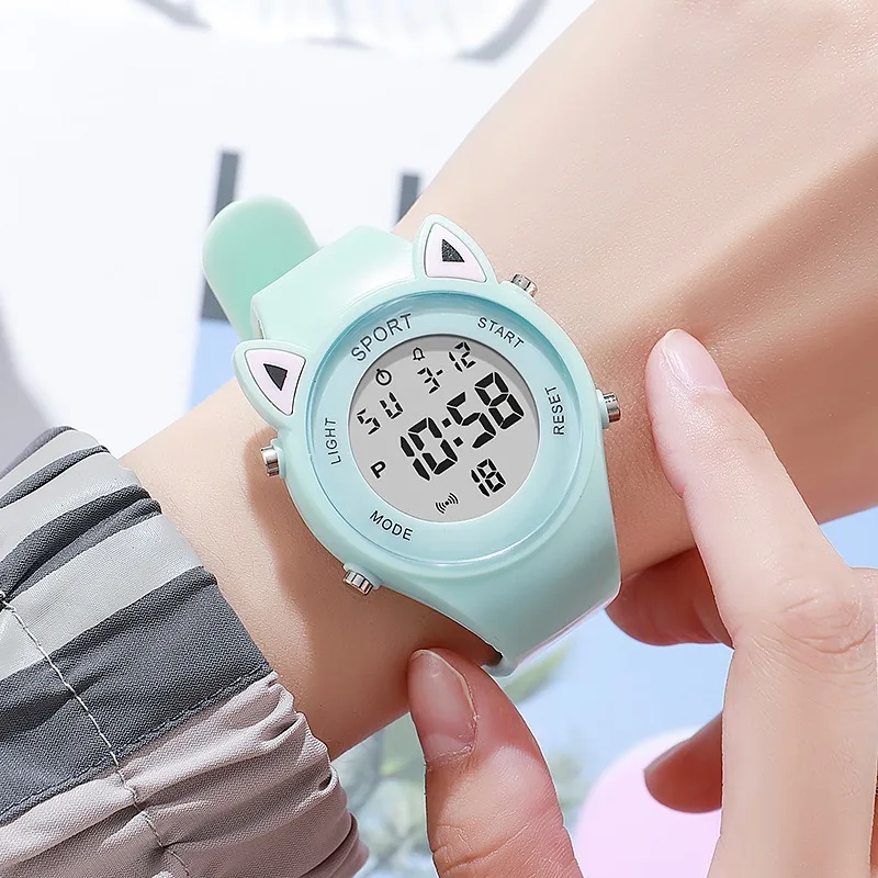 Children Student Electronic Watches for Girls and Boys Cute Cat Ear Digital Sport LED Simple Electronic Wrist Watch Kids Relogio