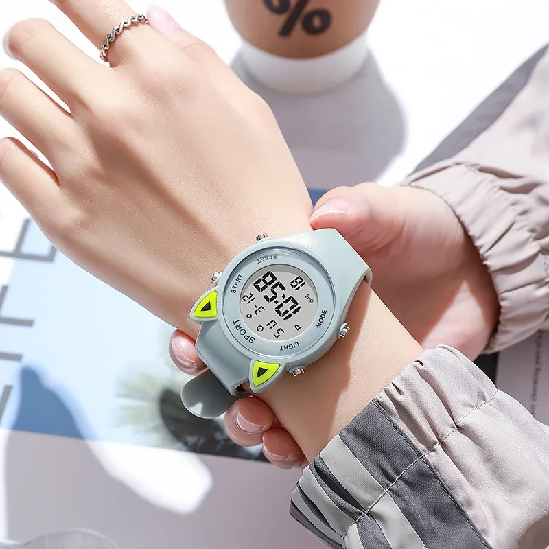 Children Student Electronic Watches for Girls and Boys Cute Cat Ear Digital Sport LED Simple Electronic Wrist Watch Kids Relogio