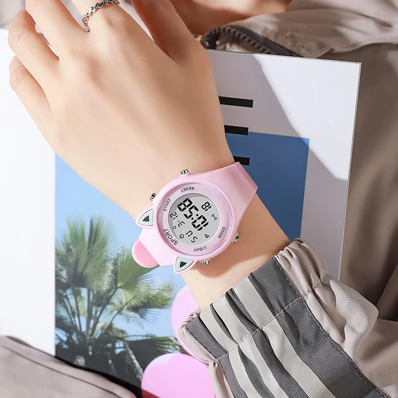 Children Student Electronic Watches for Girls and Boys Cute Cat Ear Digital Sport LED Simple Electronic Wrist Watch Kids Relogio