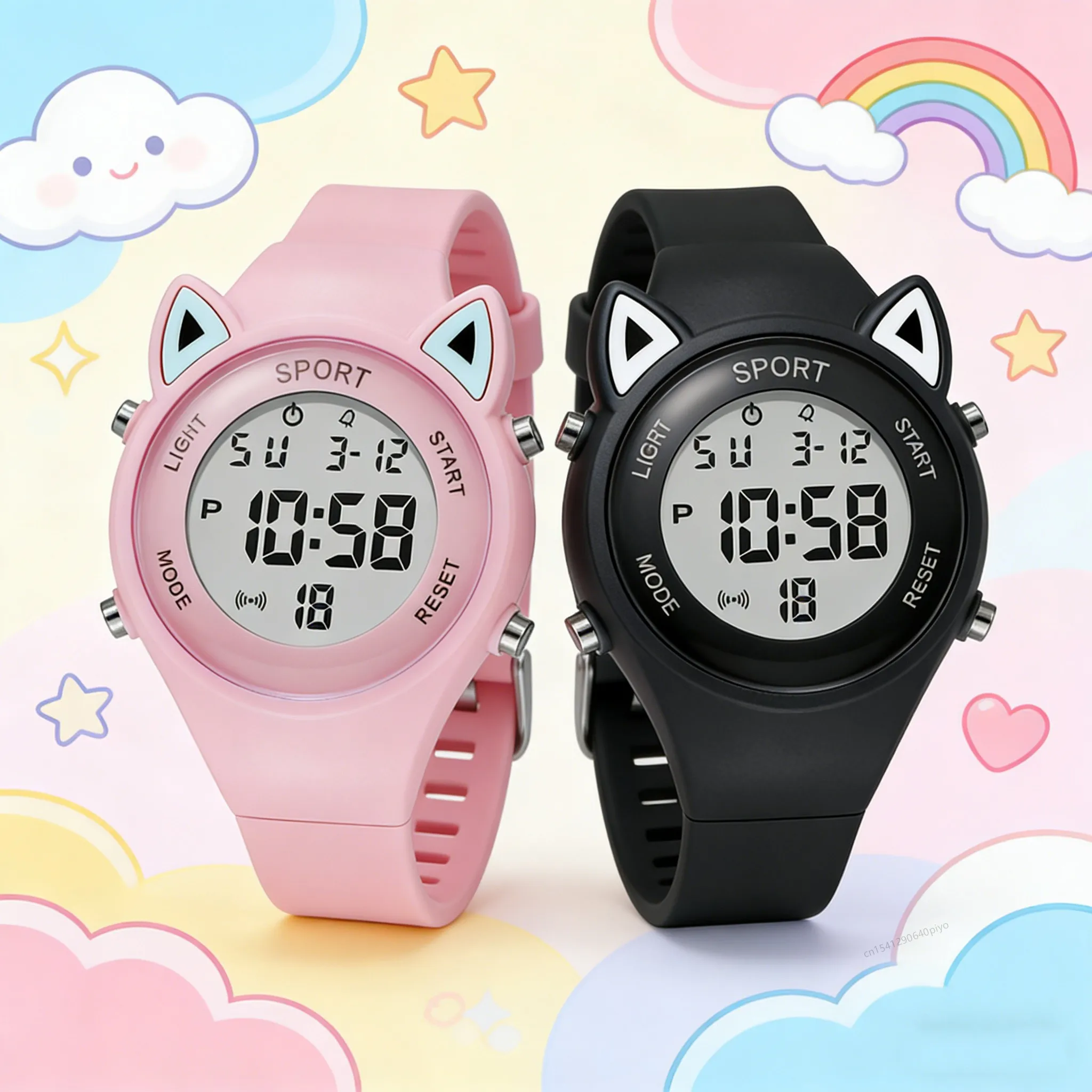 Children Student Electronic Watches for Girls and Boys Cute Cat Ear Digital Sport LED Simple Electronic Wrist Watch Kids Relogio