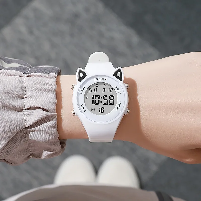 Children Student Electronic Watches for Girls and Boys Cute Cat Ear Digital Sport LED Simple Electronic Wrist Watch Kids Relogio