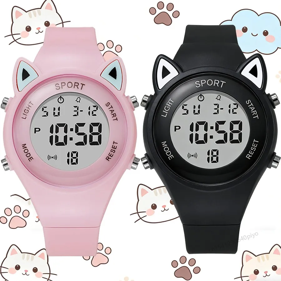 Children Student Electronic Watches for Girls and Boys Cute Cat Ear Digital Sport LED Simple Electronic Wrist Watch Kids Relogio