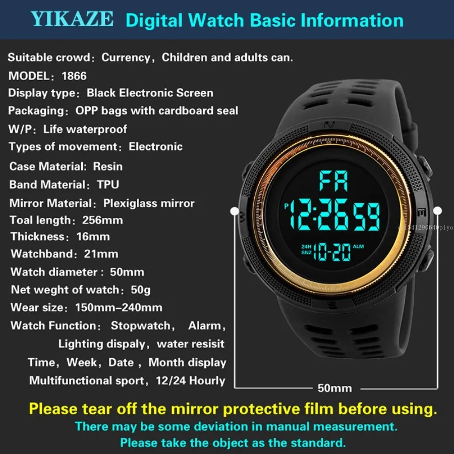 Electronic Watch for men Boys Student Teen Waterproof Alarm Clock Outdoor Sports Watch Multifunction LED Digital Wristwatch Gift