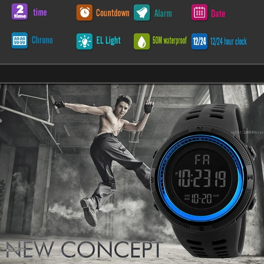 Electronic Watch for men Boys Student Teen Waterproof Alarm Clock Outdoor Sports Watch Multifunction LED Digital Wristwatch Gift