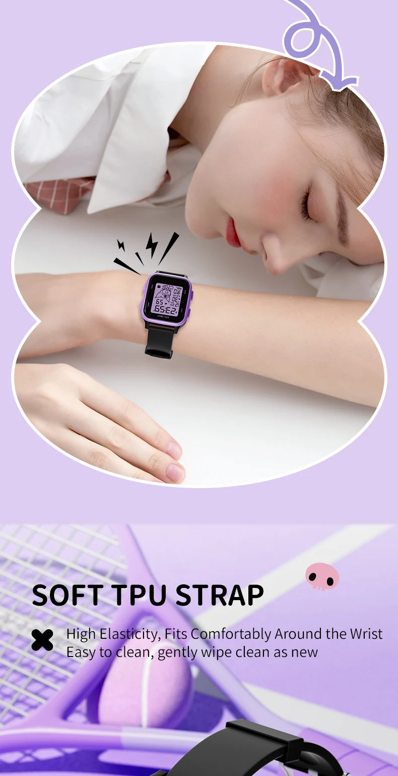 ZGO  Sanrio Kuromi Kids digital watch For girls Square Sporty Waterproof Electronic watch Alarm clock Gift 878