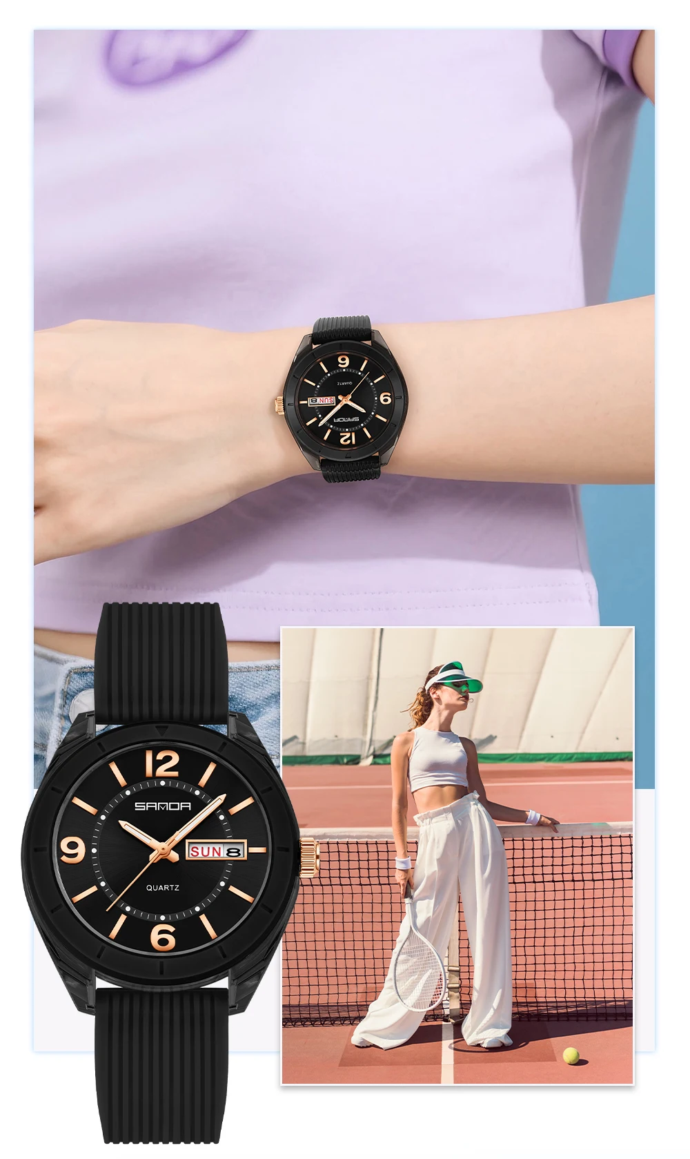 SANDA New 6287 Male And Female Students Leisure Exam Quartz Watch Night Light Waterproof Double Calendar Quartz Watch