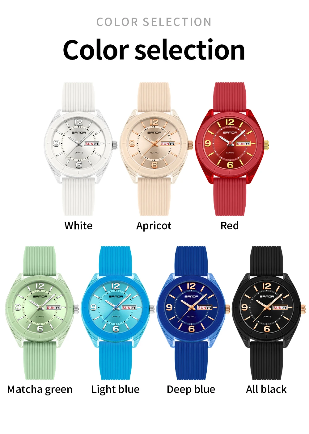SANDA New 6287 Male And Female Students Leisure Exam Quartz Watch Night Light Waterproof Double Calendar Quartz Watch