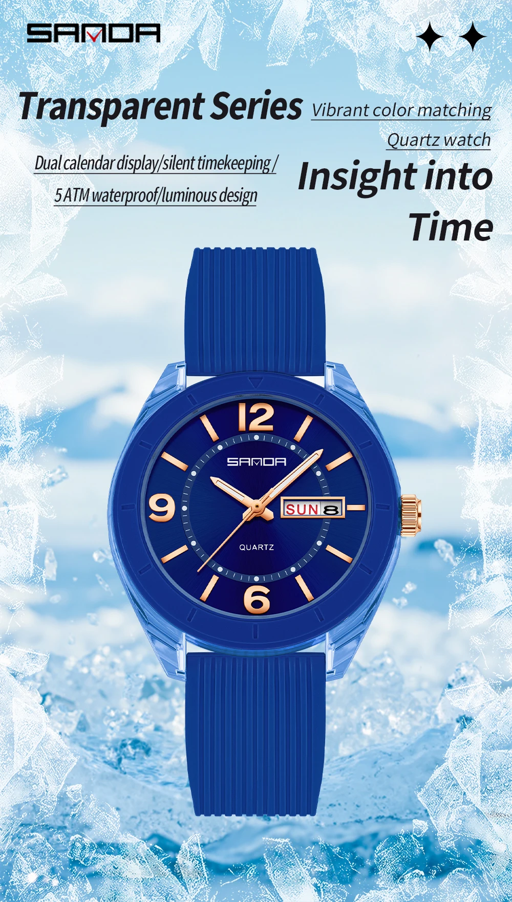 SANDA New 6287 Male And Female Students Leisure Exam Quartz Watch Night Light Waterproof Double Calendar Quartz Watch