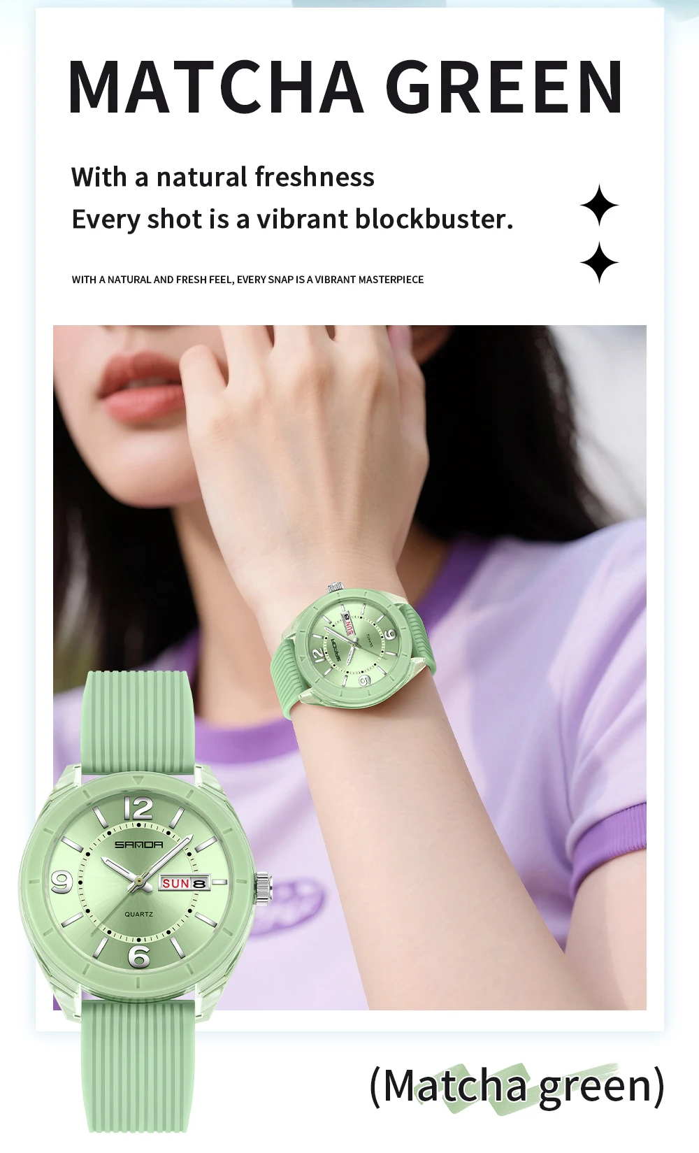 SANDA New 6287 Male And Female Students Leisure Exam Quartz Watch Night Light Waterproof Double Calendar Quartz Watch