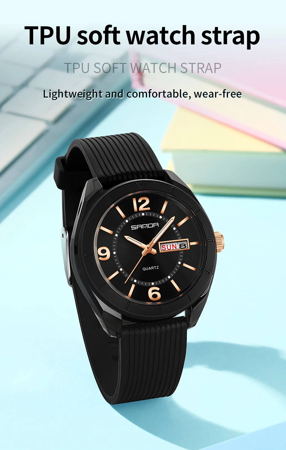 SANDA New 6287 Male And Female Students Leisure Exam Quartz Watch Night Light Waterproof Double Calendar Quartz Watch