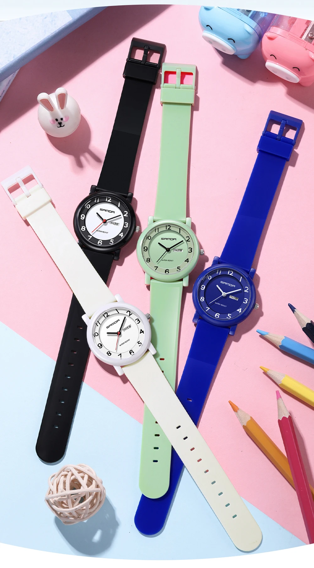 SANDA 3325 Fashion Children's Quartz Watch Dual Calendar Display Waterproof Simple Fashion Children's Quartz Watch