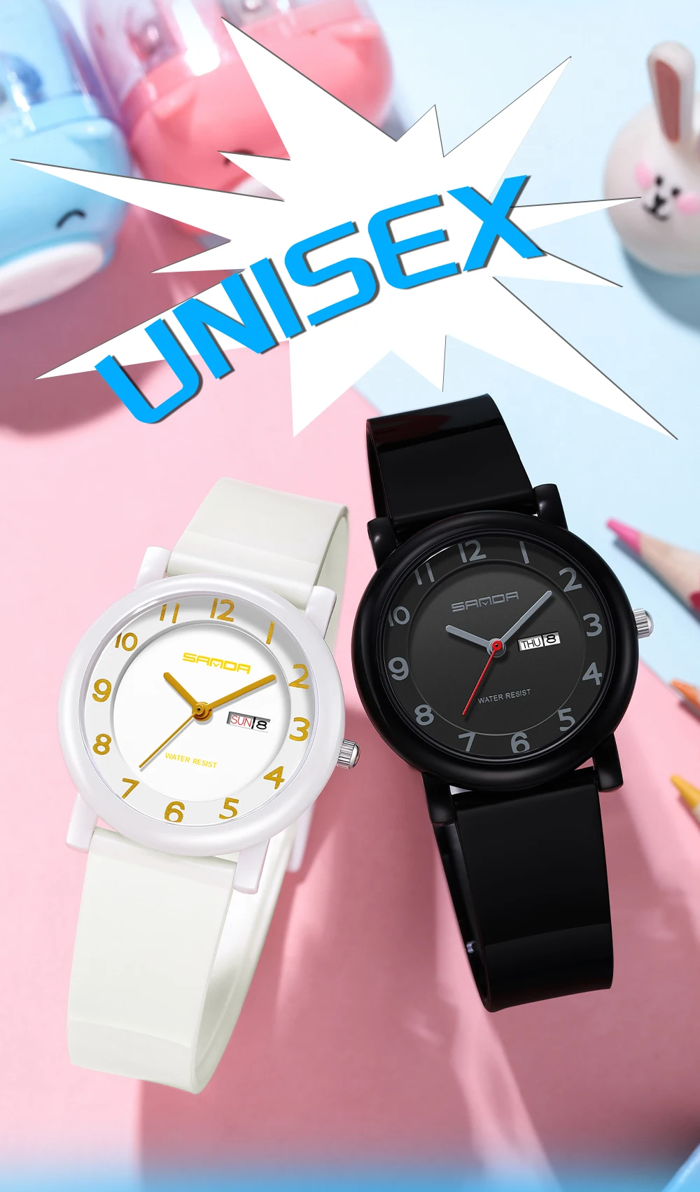SANDA 3325 Fashion Children's Quartz Watch Dual Calendar Display Waterproof Simple Fashion Children's Quartz Watch