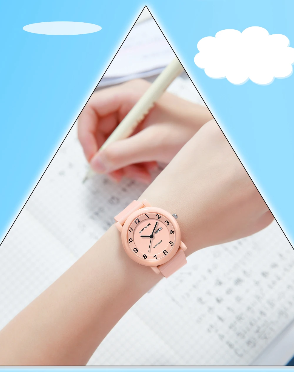 SANDA 3325 Fashion Children's Quartz Watch Dual Calendar Display Waterproof Simple Fashion Children's Quartz Watch