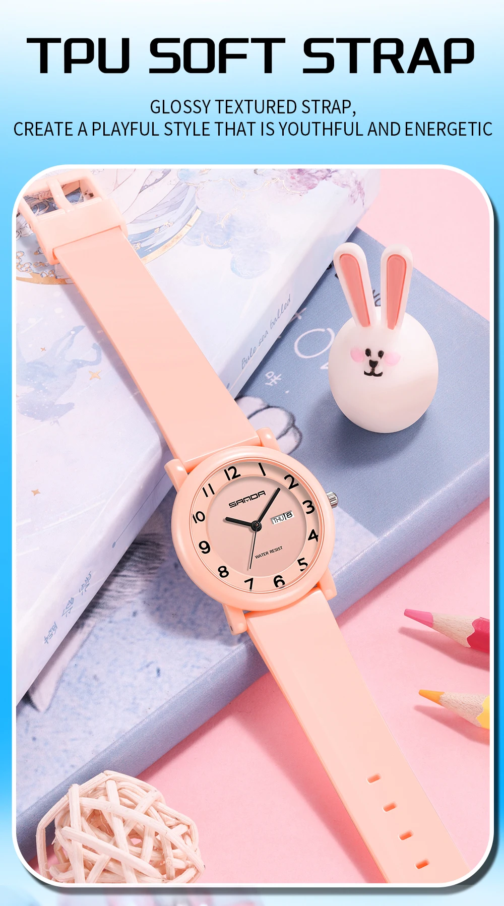 SANDA 3325 Fashion Children's Quartz Watch Dual Calendar Display Waterproof Simple Fashion Children's Quartz Watch