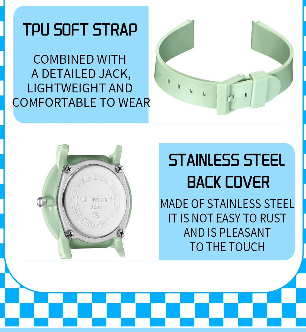 SANDA 3325 Fashion Children's Quartz Watch Dual Calendar Display Waterproof Simple Fashion Children's Quartz Watch