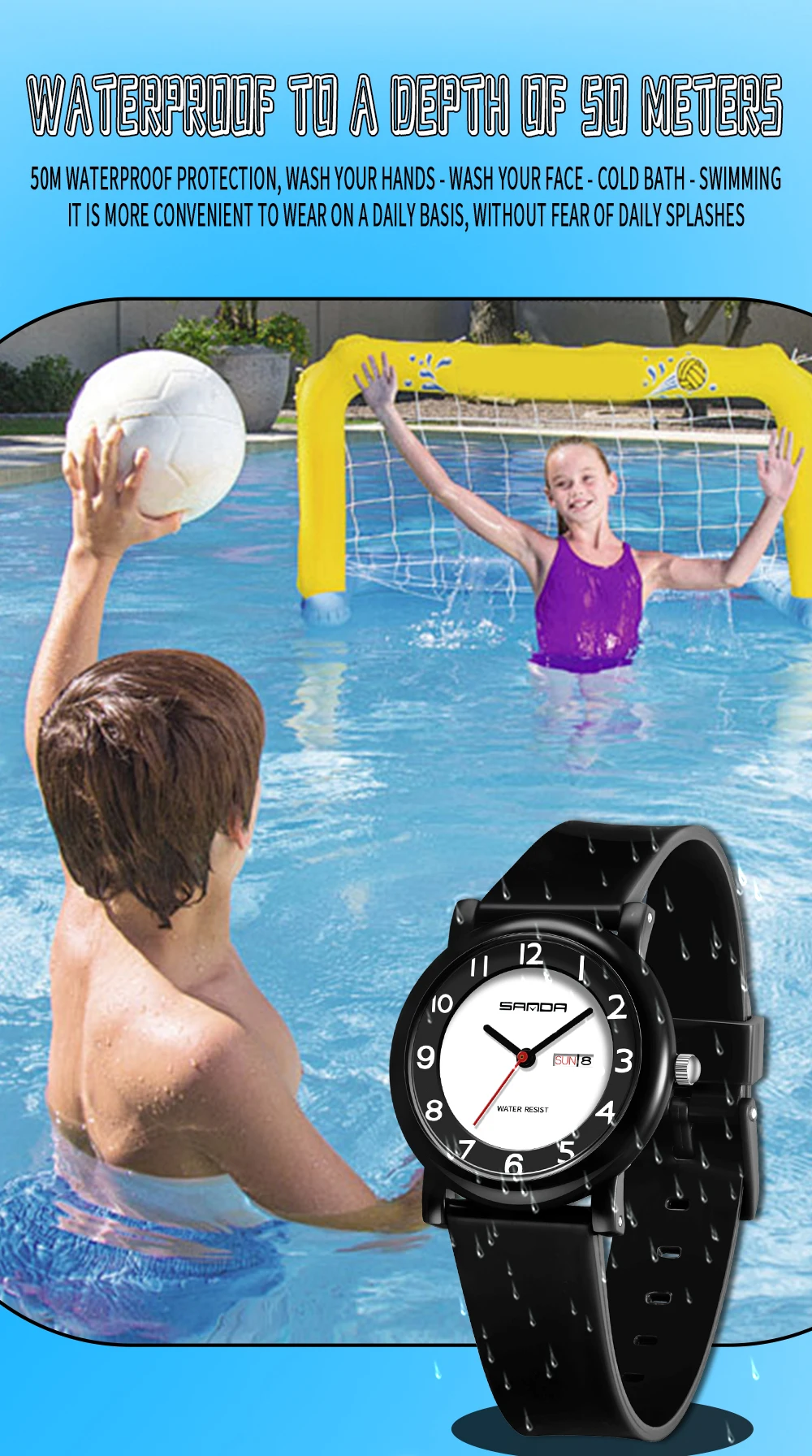 SANDA 3325 Fashion Children's Quartz Watch Dual Calendar Display Waterproof Simple Fashion Children's Quartz Watch