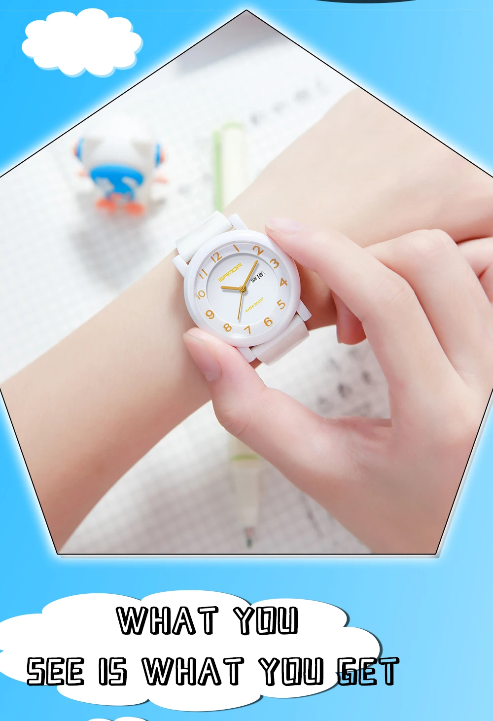 SANDA 3325 Fashion Children's Quartz Watch Dual Calendar Display Waterproof Simple Fashion Children's Quartz Watch