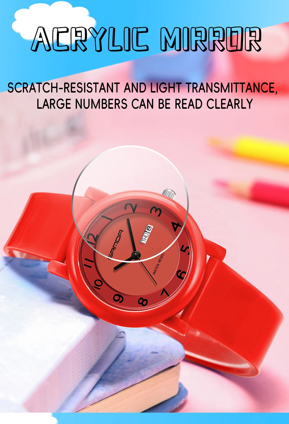SANDA 3325 Fashion Children's Quartz Watch Dual Calendar Display Waterproof Simple Fashion Children's Quartz Watch