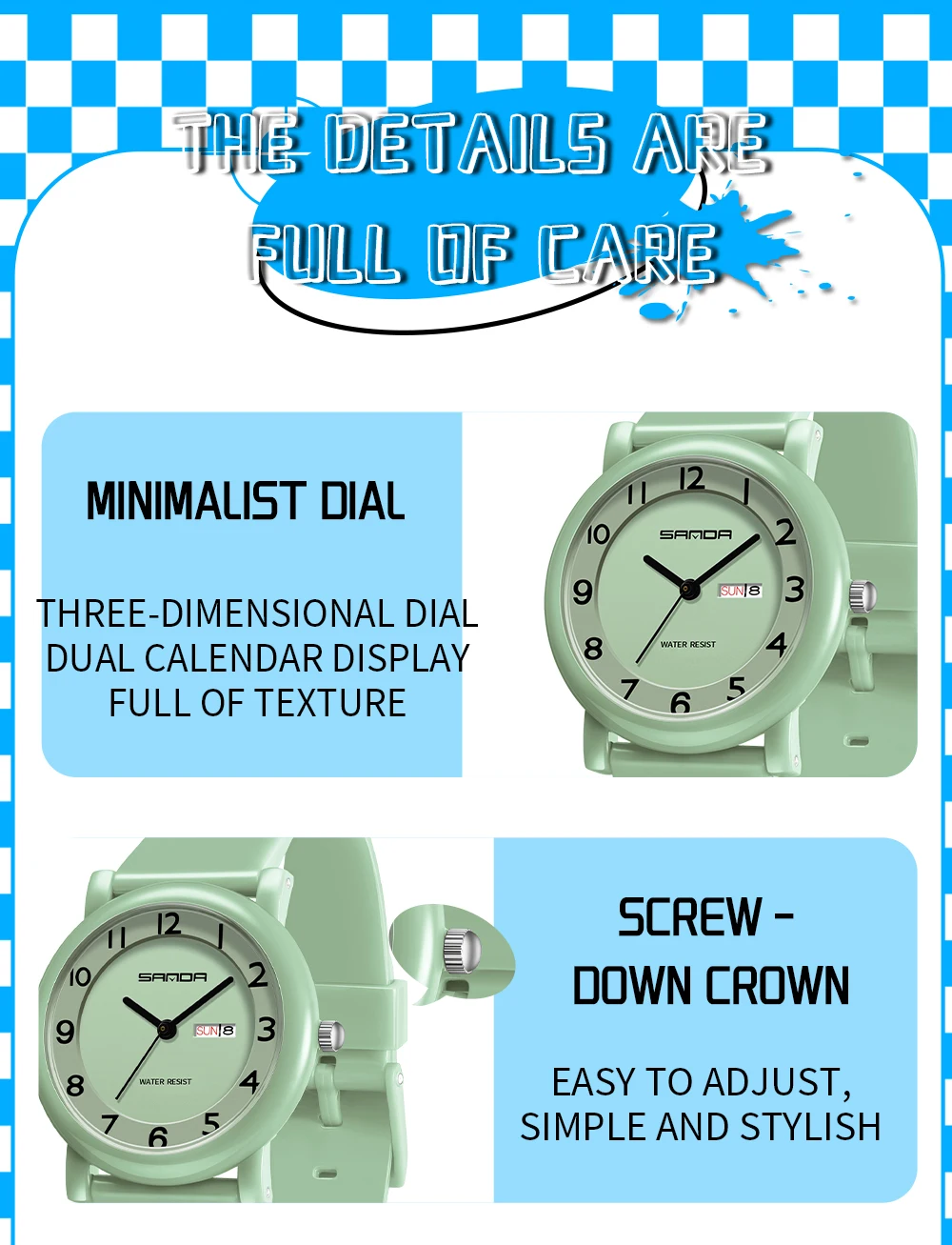 SANDA 3325 Fashion Children's Quartz Watch Dual Calendar Display Waterproof Simple Fashion Children's Quartz Watch