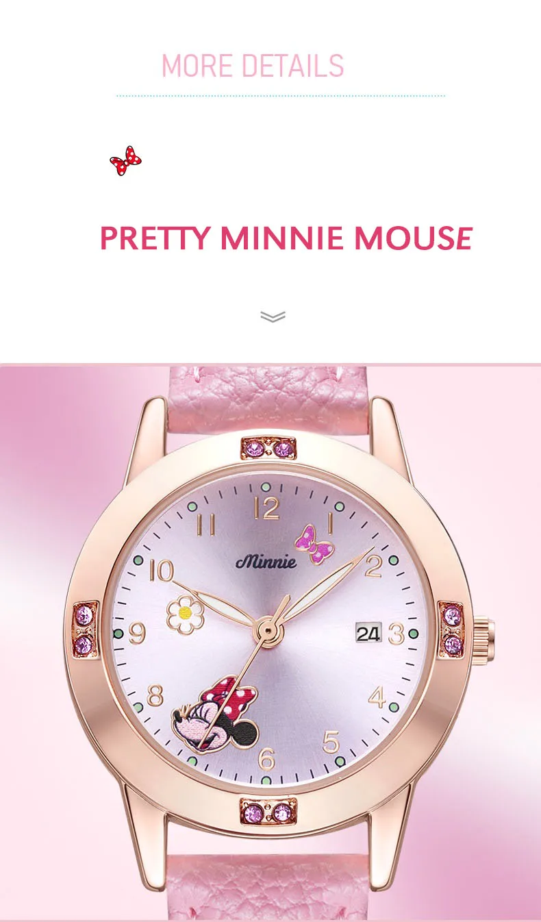 Disney Cartoon Minnie Girl Watch Women Calendar Gift Quartz Cute Crystal Kids Watches Children Clock Gifts Birthday Present