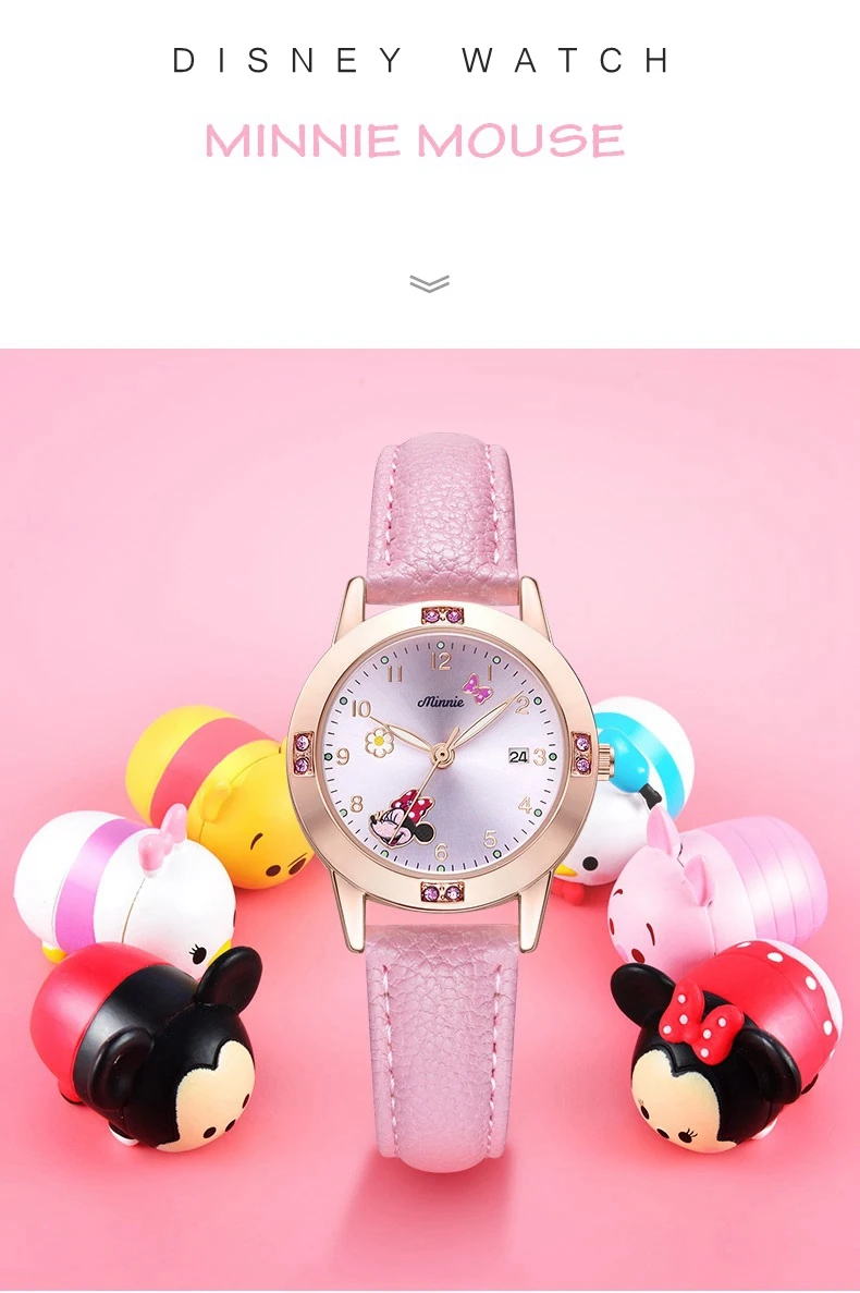 Disney Cartoon Minnie Girl Watch Women Calendar Gift Quartz Cute Crystal Kids Watches Children Clock Gifts Birthday Present