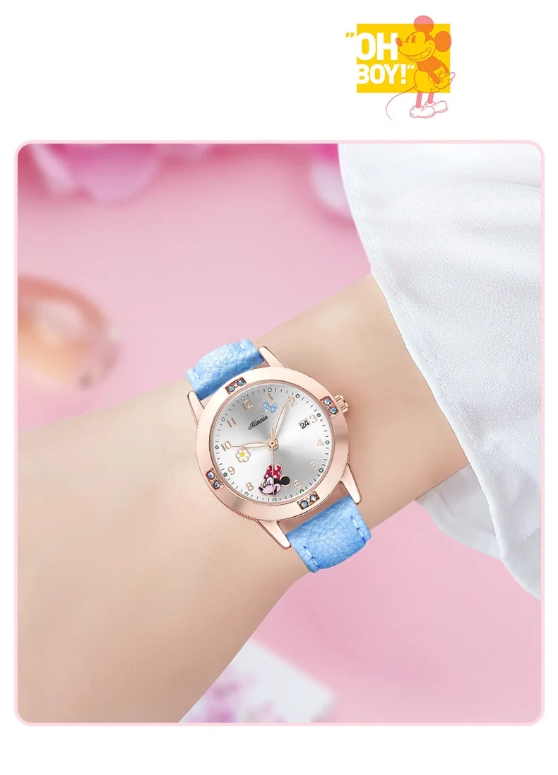 Disney Cartoon Minnie Girl Watch Women Calendar Gift Quartz Cute Crystal Kids Watches Children Clock Gifts Birthday Present