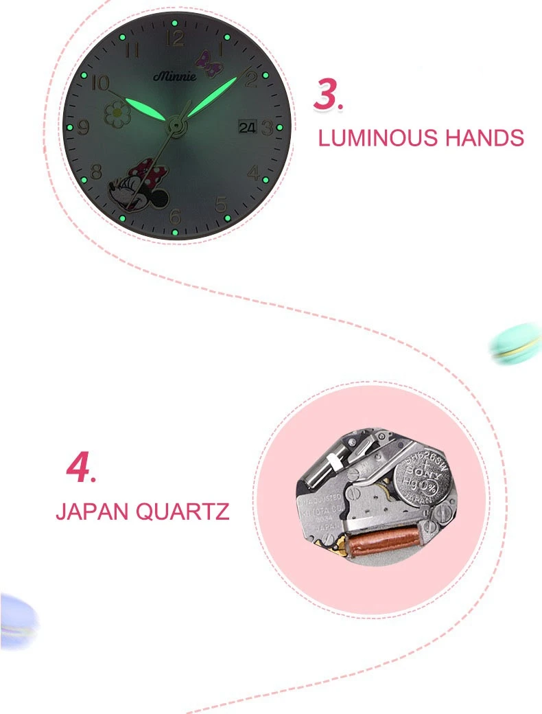 Disney Cartoon Minnie Girl Watch Women Calendar Gift Quartz Cute Crystal Kids Watches Children Clock Gifts Birthday Present