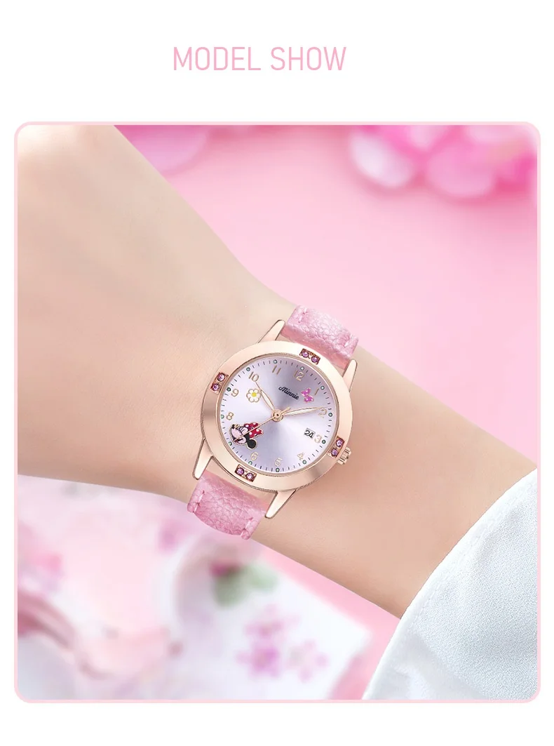 Disney Cartoon Minnie Girl Watch Women Calendar Gift Quartz Cute Crystal Kids Watches Children Clock Gifts Birthday Present