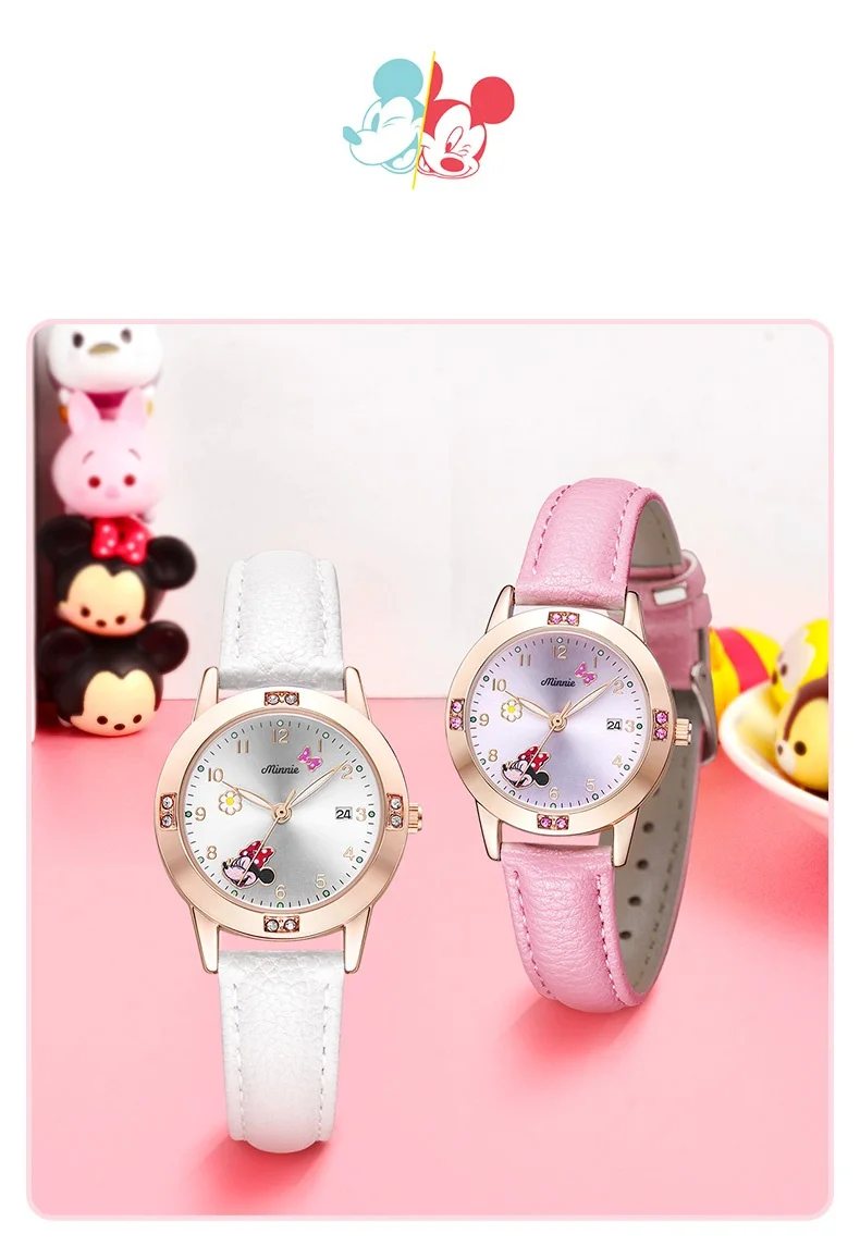 Disney Cartoon Minnie Girl Watch Women Calendar Gift Quartz Cute Crystal Kids Watches Children Clock Gifts Birthday Present