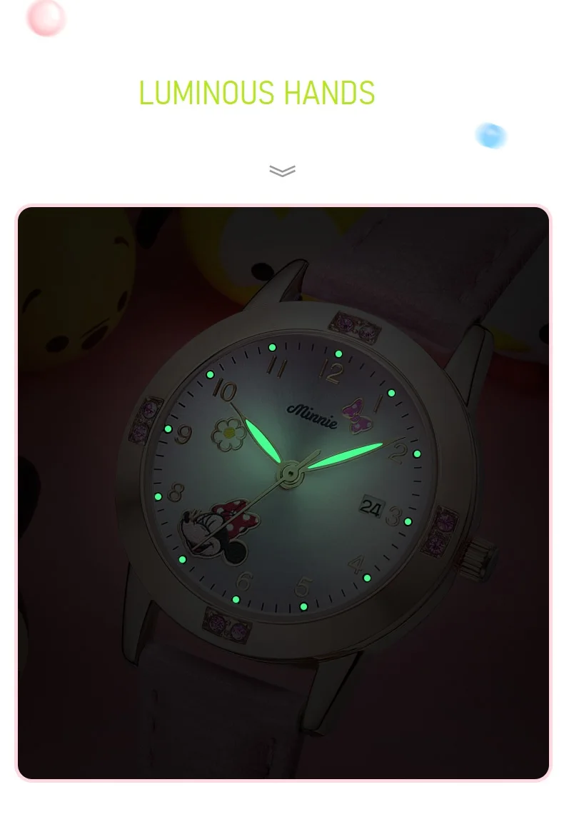 Disney Cartoon Minnie Girl Watch Women Calendar Gift Quartz Cute Crystal Kids Watches Children Clock Gifts Birthday Present