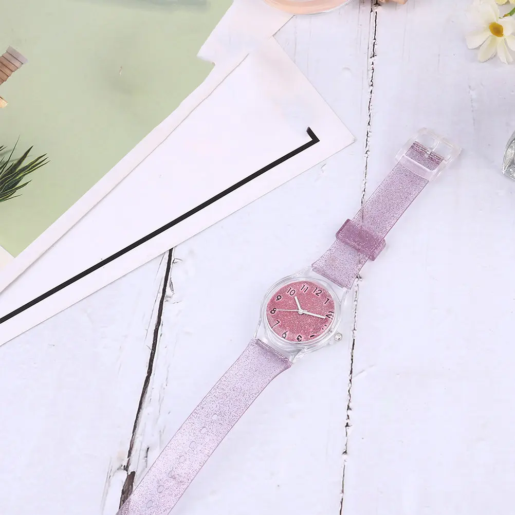 Pink Kids Transparent Glitter Silicone Wristwatch Creative Cool Adjustable Strap Children Watch Shiny Kids Watch