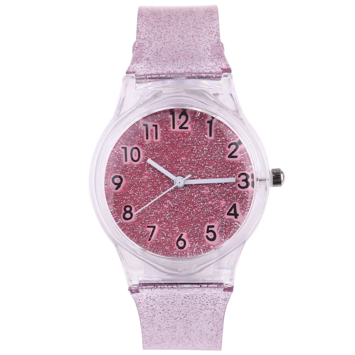 Pink Kids Transparent Glitter Silicone Wristwatch Creative Cool Adjustable Strap Children Watch Shiny Kids Watch