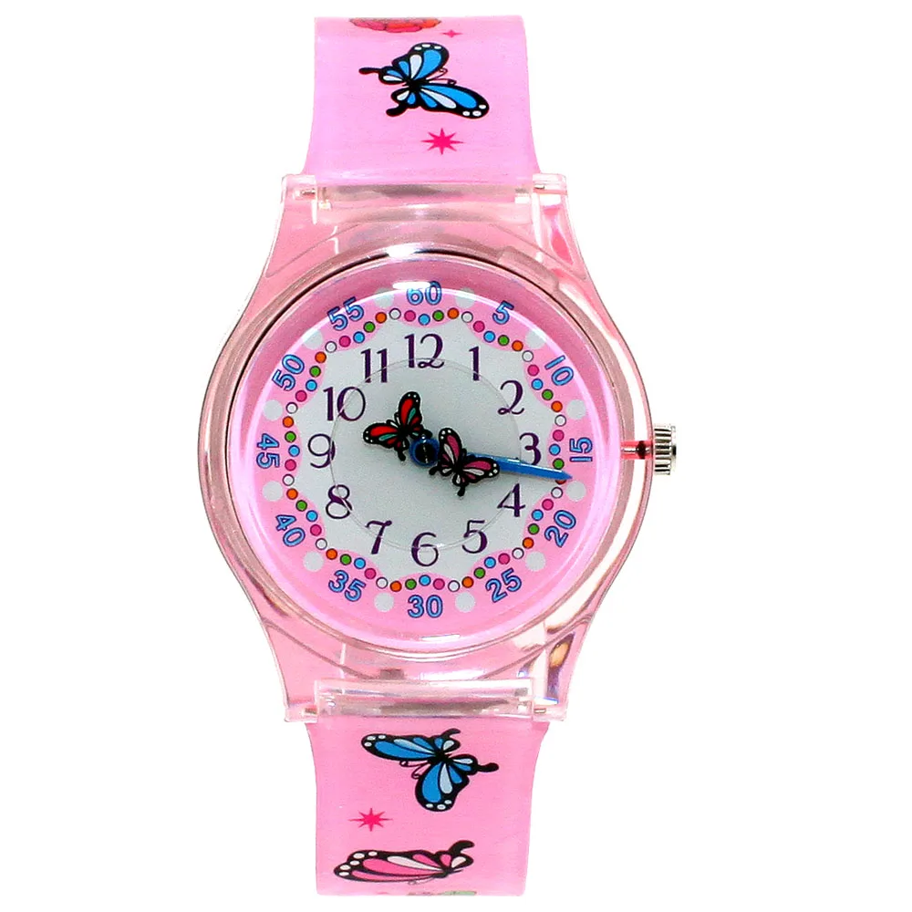 High Quality New Fashion Children Students Quartz Watches Kids Soft Waterproof Sports Heart Butterfly Wristwatches Xmas
