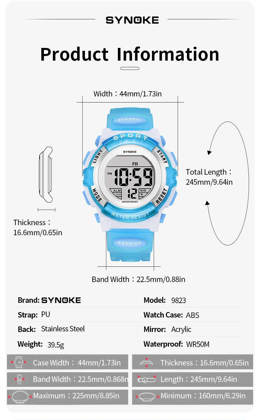 Synoke Kids Digital Watches Colorful Light PU Strap 50M Waterproof Led Sport's Children Wristwatch Boy Girl Alarm Clock