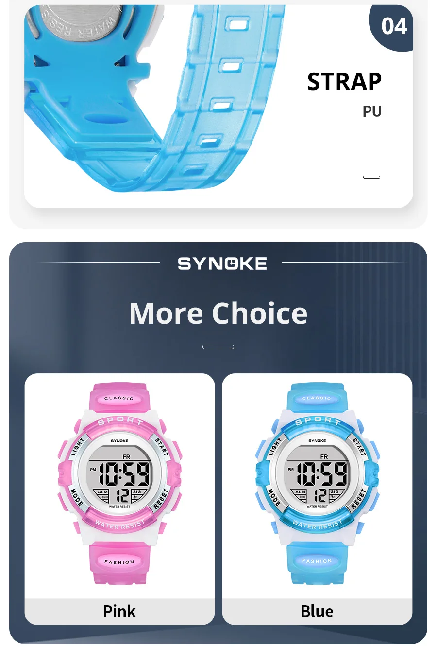 Synoke Kids Digital Watches Colorful Light PU Strap 50M Waterproof Led Sport's Children Wristwatch Boy Girl Alarm Clock