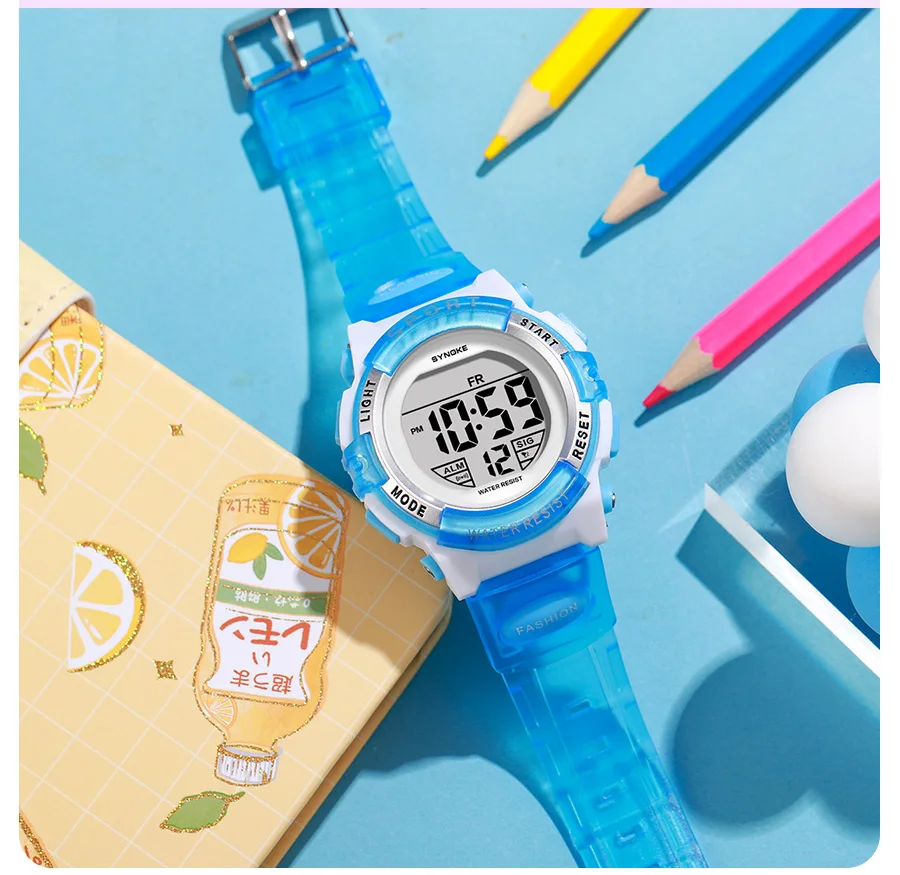 Synoke Kids Digital Watches Colorful Light PU Strap 50M Waterproof Led Sport's Children Wristwatch Boy Girl Alarm Clock