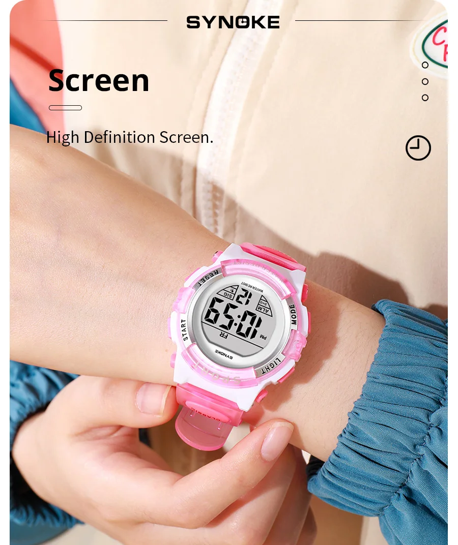 Synoke Kids Digital Watches Colorful Light PU Strap 50M Waterproof Led Sport's Children Wristwatch Boy Girl Alarm Clock