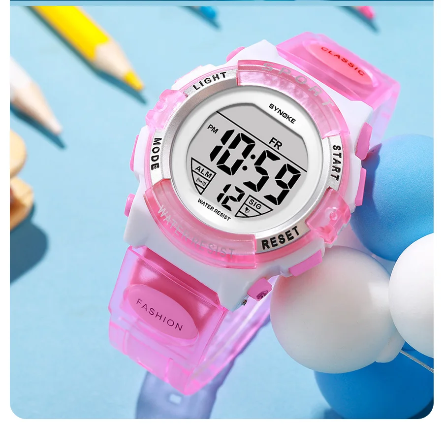 Synoke Kids Digital Watches Colorful Light PU Strap 50M Waterproof Led Sport's Children Wristwatch Boy Girl Alarm Clock