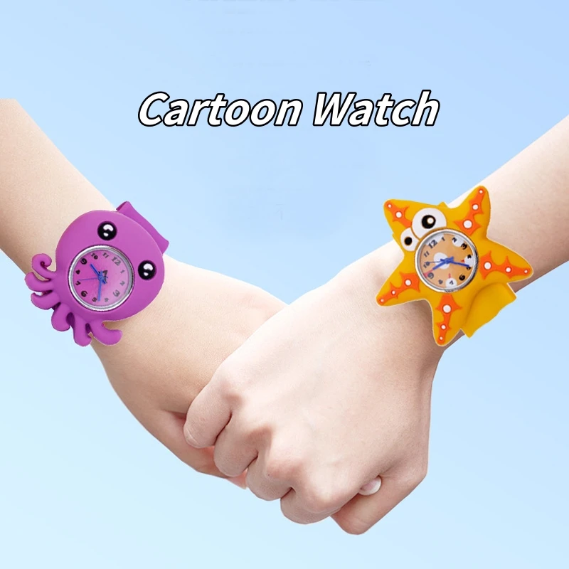 Boys Girls Watches Baby Kindergarten Party Gift Children Study Time Toy Wristwatches Slap Bracelet Clock Cartoon Kids Watches 22