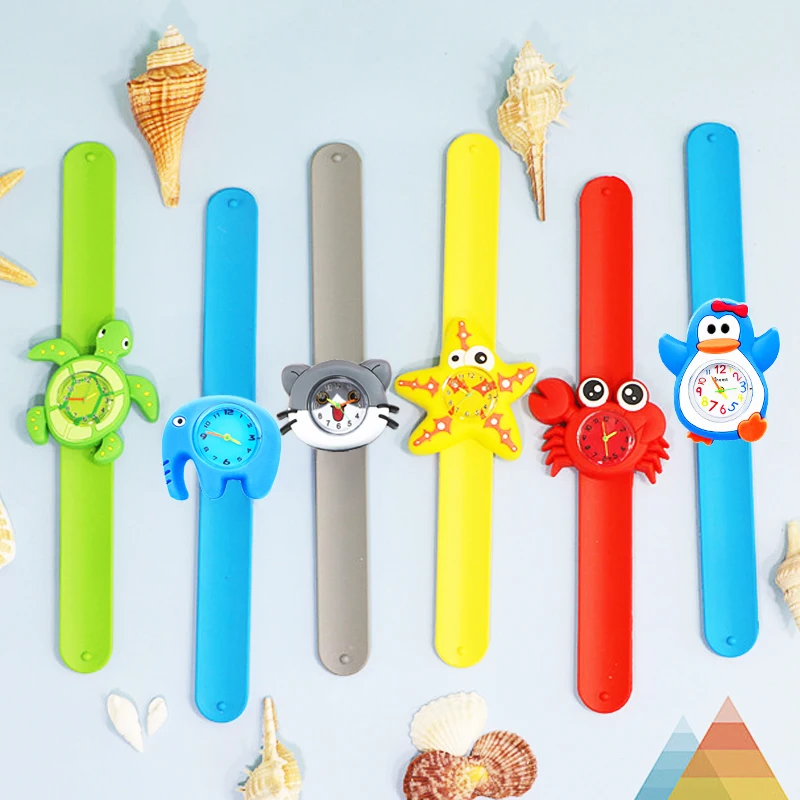 Boys Girls Watches Baby Kindergarten Party Gift Children Study Time Toy Wristwatches Slap Bracelet Clock Cartoon Kids Watches 22