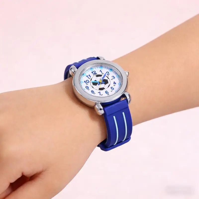Football Children Cute Cartoon Primary School Students Watch Quartz 3D Stereoscopic Silicone Football Boys and Girls