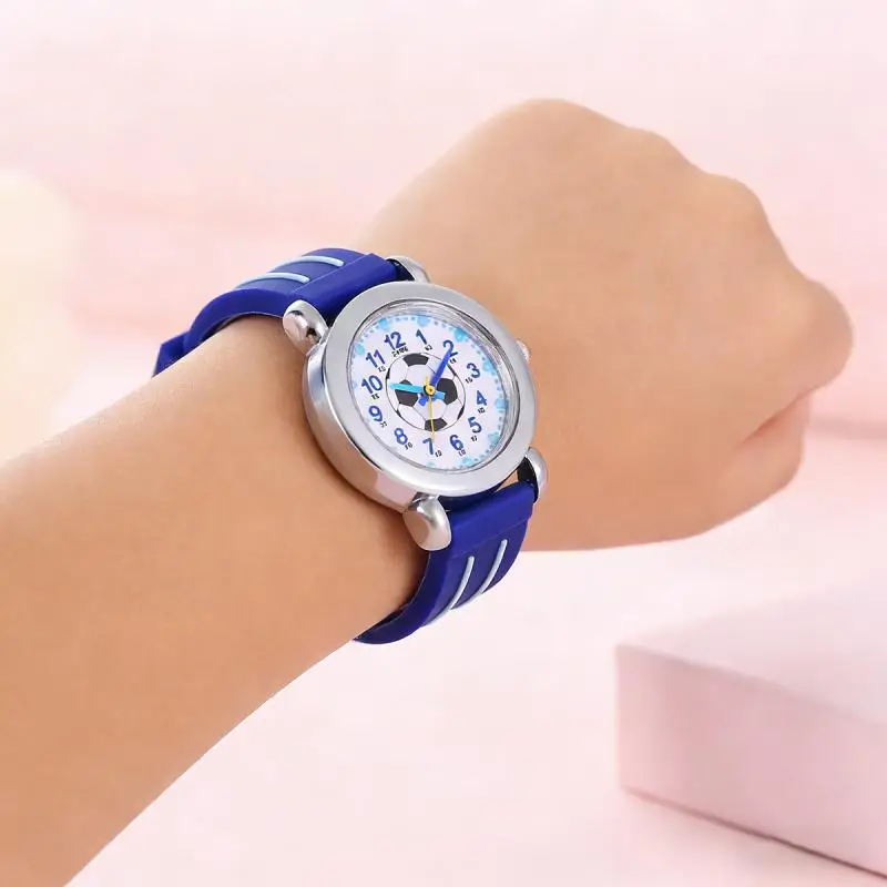 Football Children Cute Cartoon Primary School Students Watch Quartz 3D Stereoscopic Silicone Football Boys and Girls