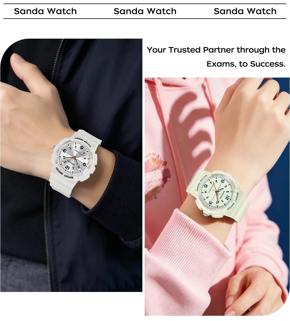 SANDA New 3284 Fashion Student Quartz Watch Simple Waterproof Silicone Strap Night Light Male and Female Student Quartz Watch ﻿