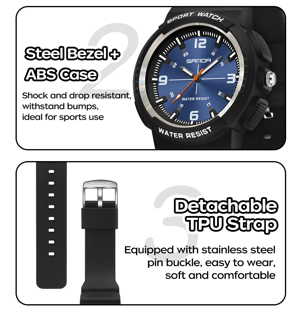 SANDA New 3284 Fashion Student Quartz Watch Simple Waterproof Silicone Strap Night Light Male and Female Student Quartz Watch ﻿