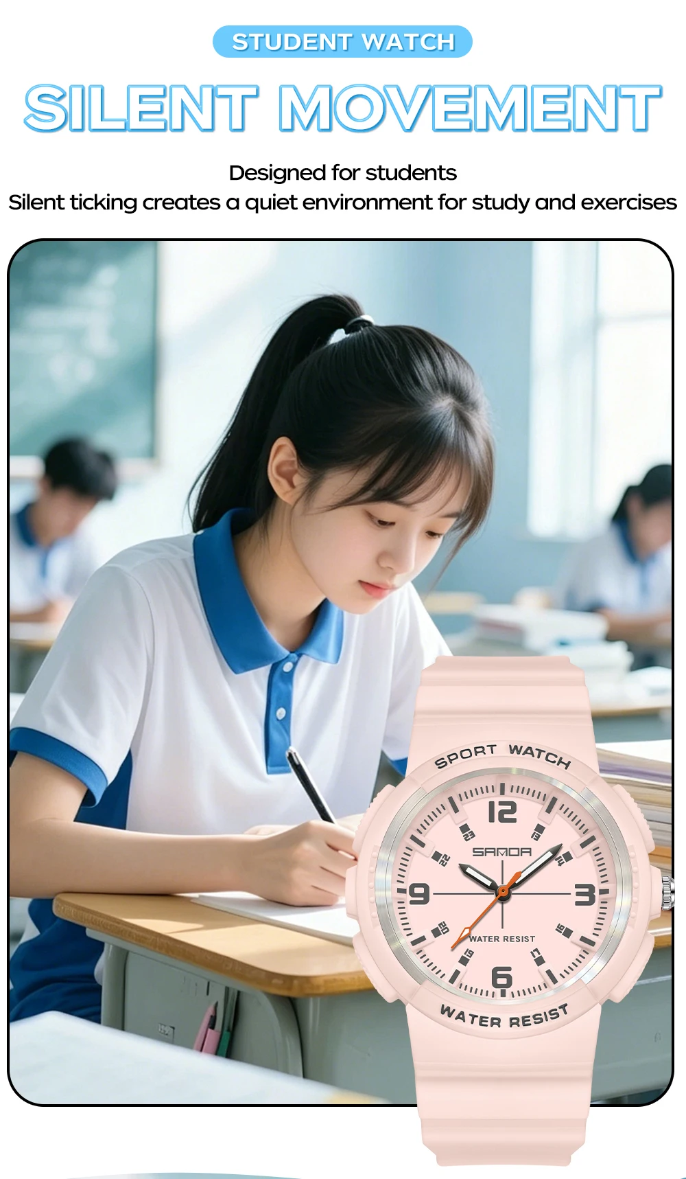 SANDA New 3284 Fashion Student Quartz Watch Simple Waterproof Silicone Strap Night Light Male and Female Student Quartz Watch ﻿