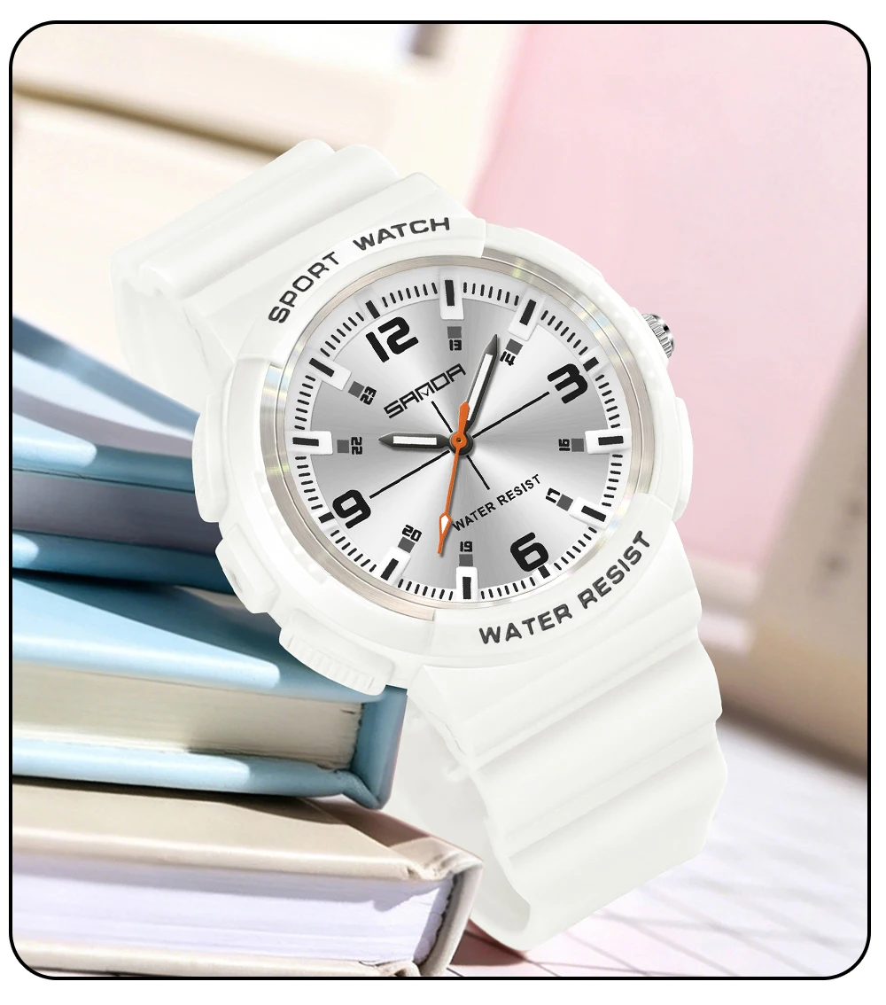 SANDA New 3284 Fashion Student Quartz Watch Simple Waterproof Silicone Strap Night Light Male and Female Student Quartz Watch ﻿
