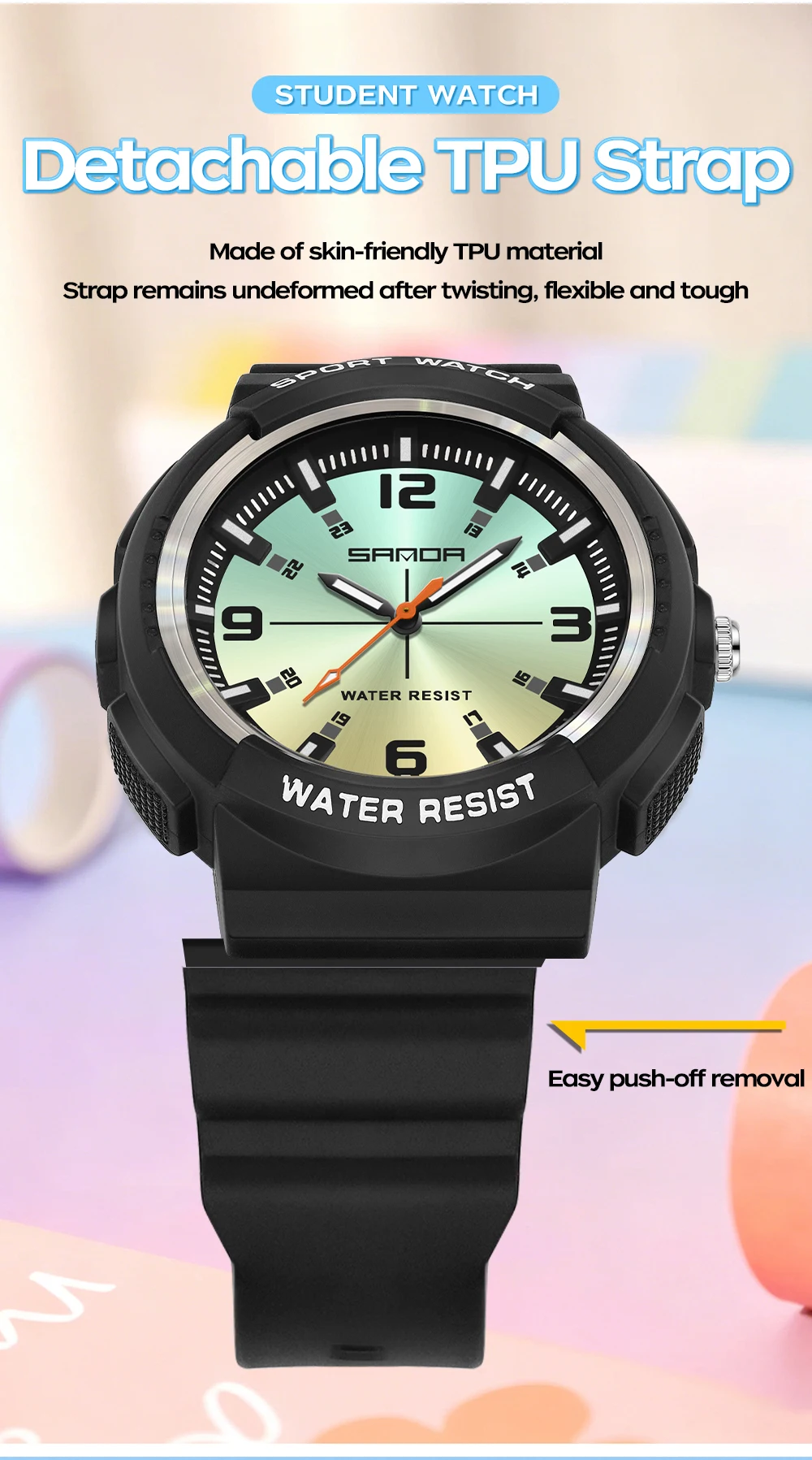 SANDA New 3284 Fashion Student Quartz Watch Simple Waterproof Silicone Strap Night Light Male and Female Student Quartz Watch ﻿