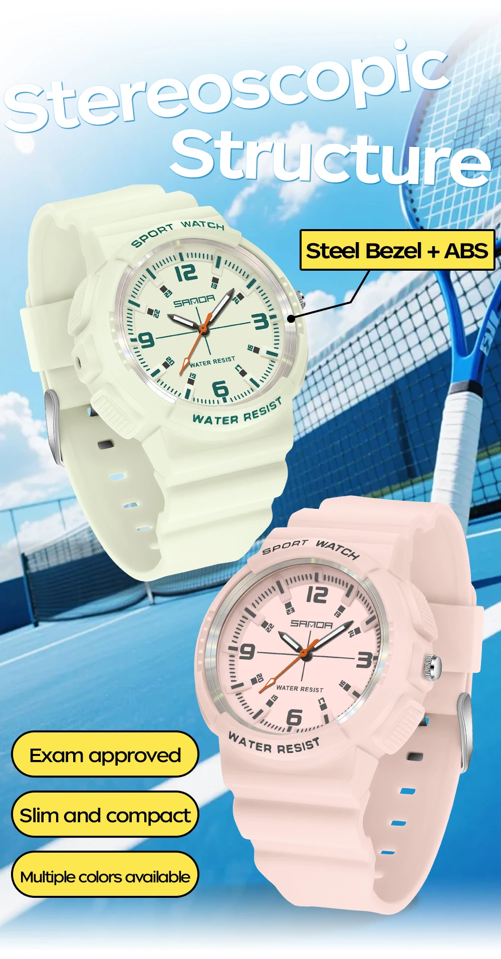 SANDA New 3284 Fashion Student Quartz Watch Simple Waterproof Silicone Strap Night Light Male and Female Student Quartz Watch ﻿