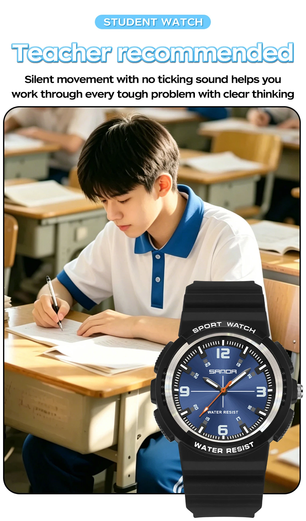 SANDA New 3284 Fashion Student Quartz Watch Simple Waterproof Silicone Strap Night Light Male and Female Student Quartz Watch ﻿